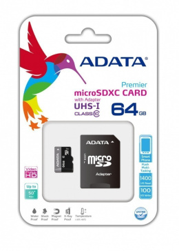 ADATA | Premier UHS-I | 64 GB | MicroSDXC | Flash memory class 10 | SD adapter