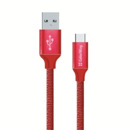 ColorWay Type-C Data Cable USB 2.0, Fast and safe charging; Stable data transmission, Red, 1 m