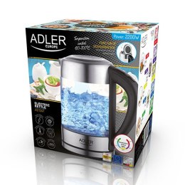 Adler Kettle AD 1247 NEW With electronic control, 1850 - 2200 W, 1.7 L, Stainless steel, glass, Stainless steel/Transparent, 360