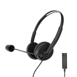 Energy Sistem Headset Office 2+ Black, wtyk USB i 3,5 mm, regulacja głośności, chowany mikrofon na wysięgniku.