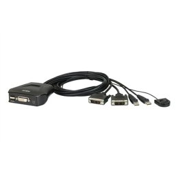 2-portowy przewodowy przełącznik KVM USB DVI firmy Aten z funkcją zdalnego wyboru portów