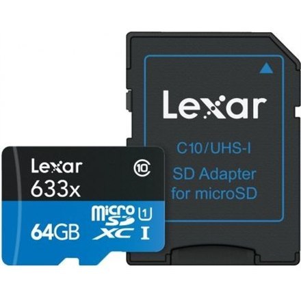 Lexar 64GB High-Performance 633x microSDHC UHS-I, up to 100MB/s read 20MB/s write Lexar | Memory card | LMS0633064G-BNNNG | 64 G