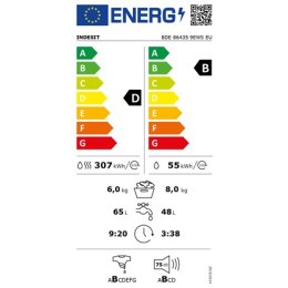 INDESIT Pralka z suszarką BDE 86435 9EWS EU Klasa efektywności energetycznej D, Ładowana od frontu, Pojemność prania 8 kg, 1400 