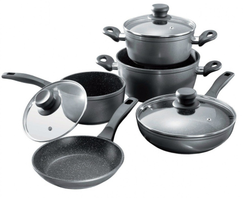 Stoneline | Cookware set of 8 | 1 sauce pan, 1 stewing pan, 1 frying pan | Die-cast aluminium | Black | Lid included