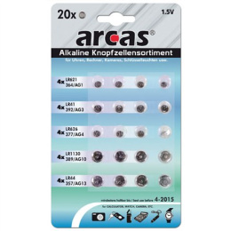 Arcas AG Set 4xAG1, 4xAG3, 4xAG4, 4xAG10, 4xAG13, Alkaline Buttoncell, 20 szt.