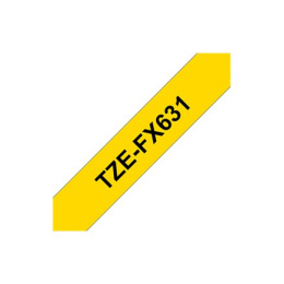 Brother TZe-FX631 Elastyczna taśma laminowana ID czarna na żółtym, TZe, 8 m, 1,2 cm