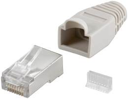 Goobay 68746 RJ45 plug, CAT 5e STP shielded with strain-relief boot, grey