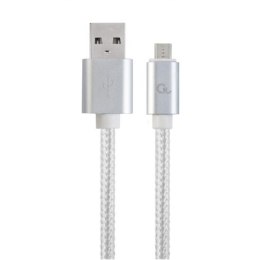 Cablexpert Cotton Braided Micro-USB Cable with Metal Connectors, 1.8 m, Silver Color, Blister